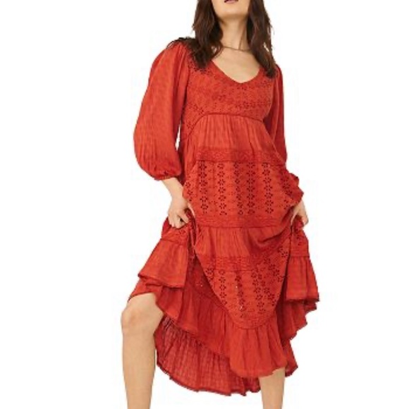 Free people mocking bird maxi dress rooibos tea color size xs worn 1x - Picture 3 of 3